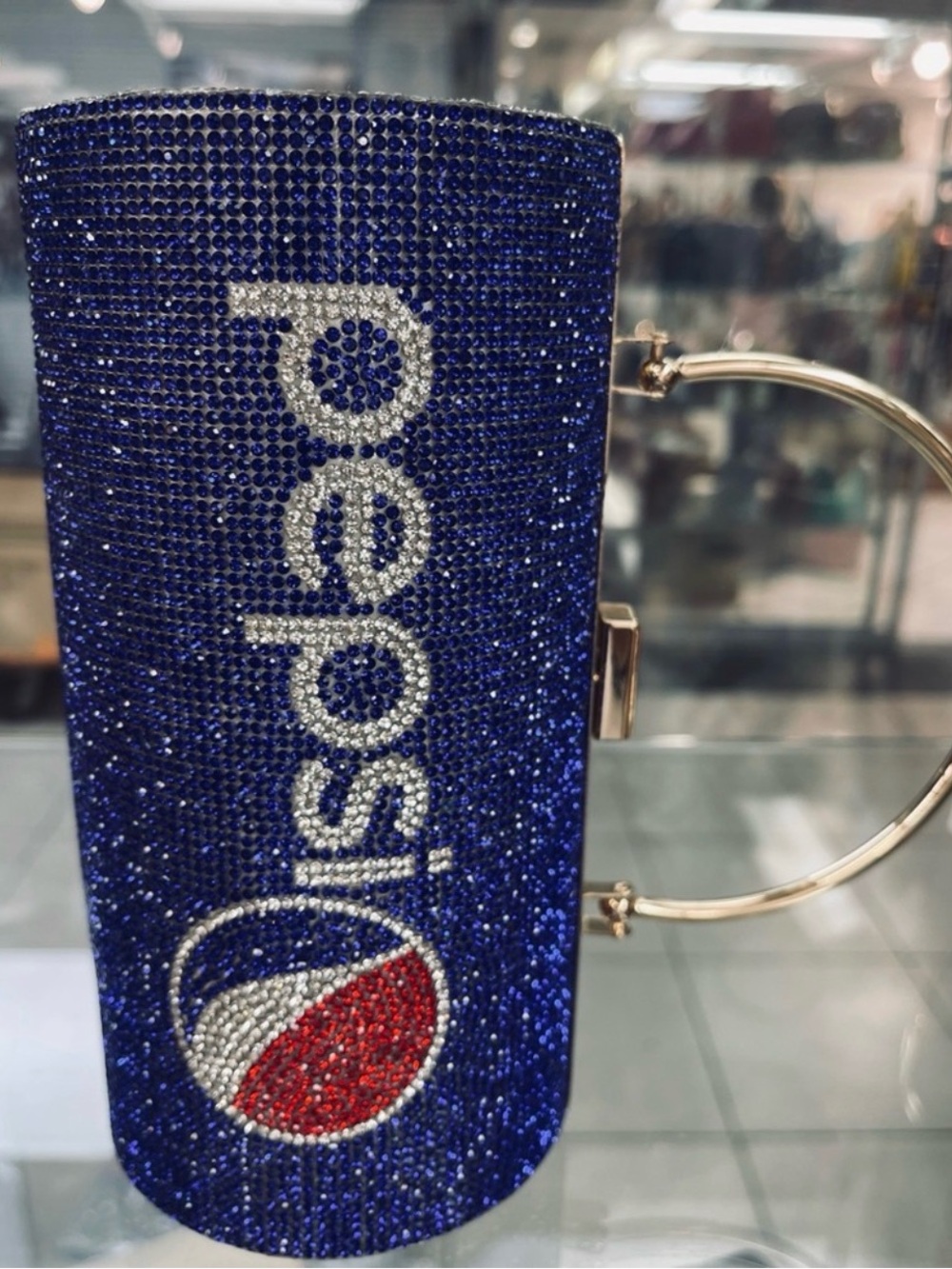 Pepsi Blue Crystal-Studded Evening Clutch Crossbody Purse with Red & Silver Logo
